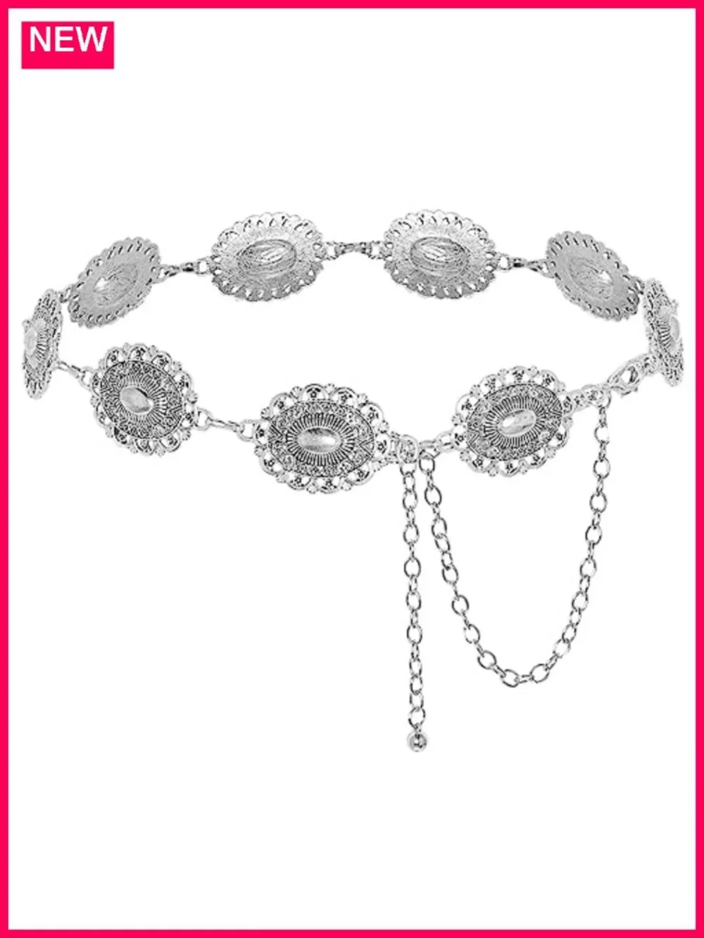 Western Oval Concho Chain Belt for Women Metal Waist Chain Belt Dresses Jeans